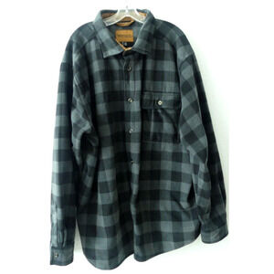 Venado Plaid Fleece Shirt Black Gray Button Front Men's Sz 3XL Lagenlook Outdoor